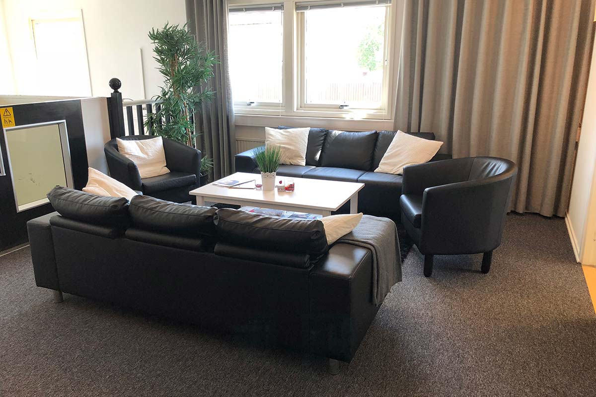 Lounge och socialt utrymme för hyresgäster på Argongatan 3